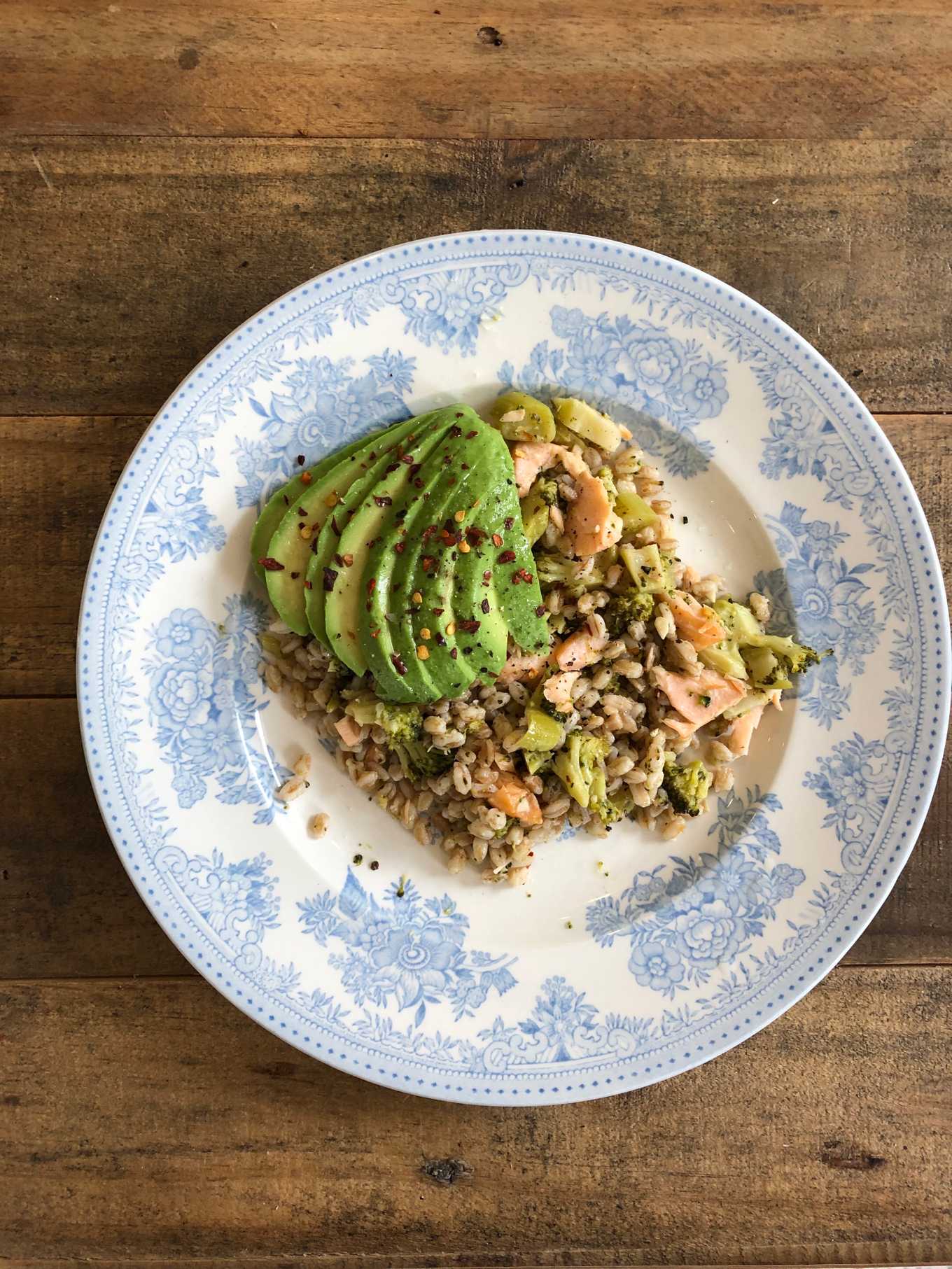 Hot Smoked Salmon and Roasted Broccoli Farro Salad